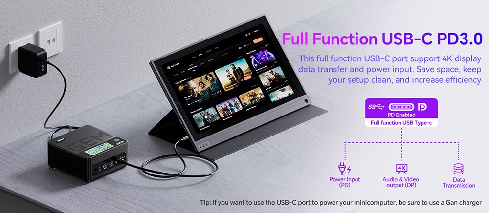 AOOSTAR GEM12+ Pro Mini PC with Display, Fingerprint Unlock, AMD Ryzen 7 Pro 8845HS 8 Core Max 5.1GHz, 16GB RAM 512GB SSD, HDMI2.1 + DP1.4+ USB4 + Type-C 4K Four Screen Display, WiFi6 Bluetooth5.2, 2*2.5G LAN, 2*USB3.2, 2*USB2.0, 1*Oculink - EU Plug