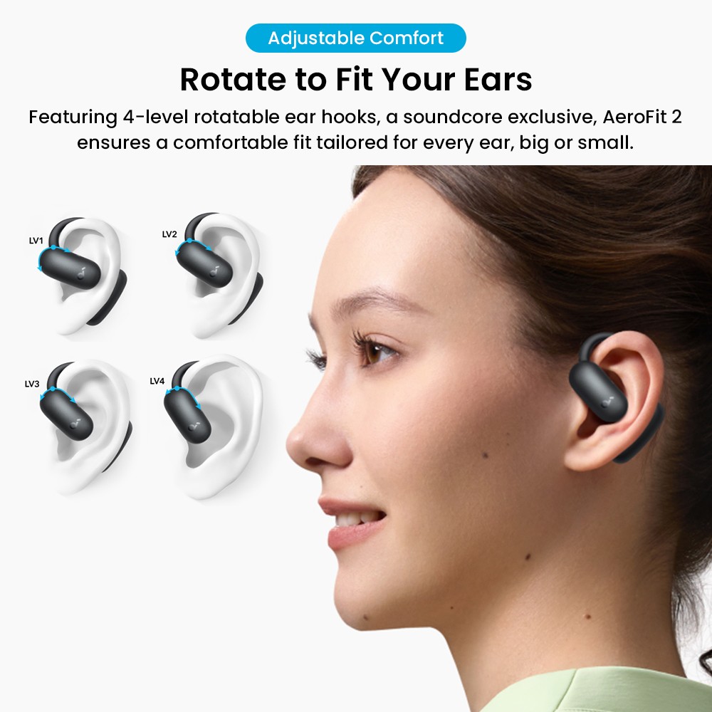 Anker Soundcore AeroFit 2 Open-ear Wireless Earbuds, Adjustable Ear Hooks, Bluetooth 5.4, Hi-Res Wireless Audio - Green