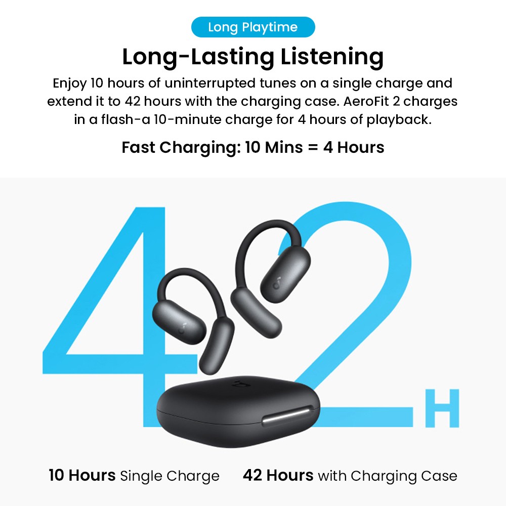 Anker Soundcore AeroFit 2 Open-ear Wireless Earbuds, Adjustable Ear Hooks, Bluetooth 5.4, Hi-Res Wireless Audio - White