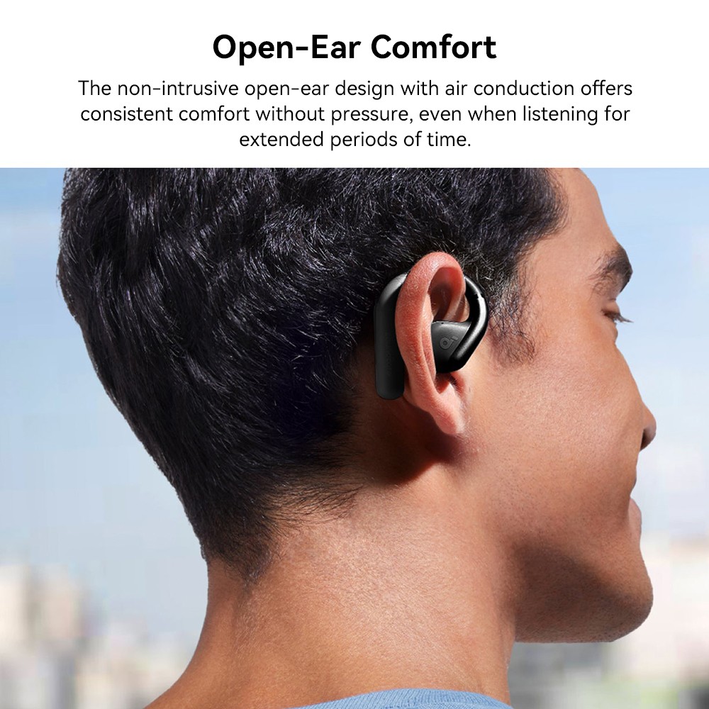 Anker Soundcore AeroFit Open-ear Earbuds, Ergonomic Ear Hook, IPX7 Waterproof, App Control, Up to 42 Hours Playtime - Black