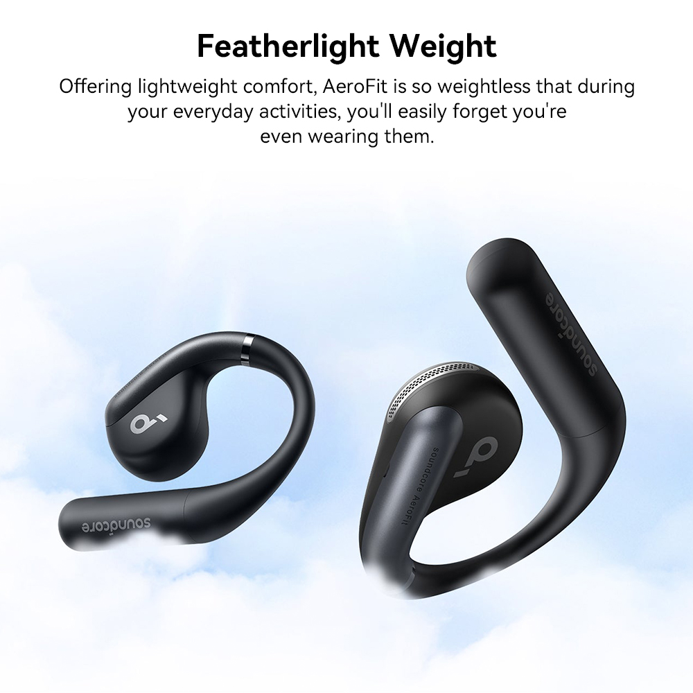 Anker Soundcore AeroFit Open-ear Earbuds, Ergonomic Ear Hook, IPX7 Waterproof, App Control, Up to 42 Hours Playtime - Black