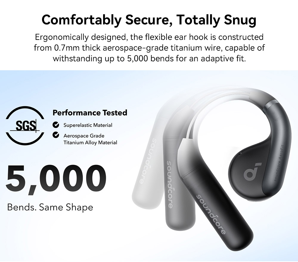 Anker Soundcore AeroFit Open-ear Earbuds, Ergonomic Ear Hook, IPX7 Waterproof, App Control, Up to 42 Hours Playtime - Black