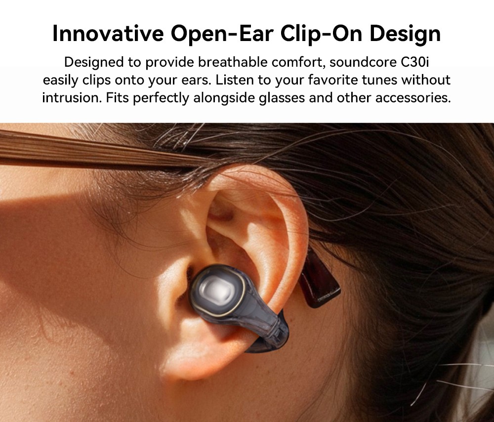 Anker Soundcore C30i Open-ear Clip-on Earbuds, Bluetooth 5.3, IPX4 Water-Resistant, Up to 30 Hours Playtime - Black