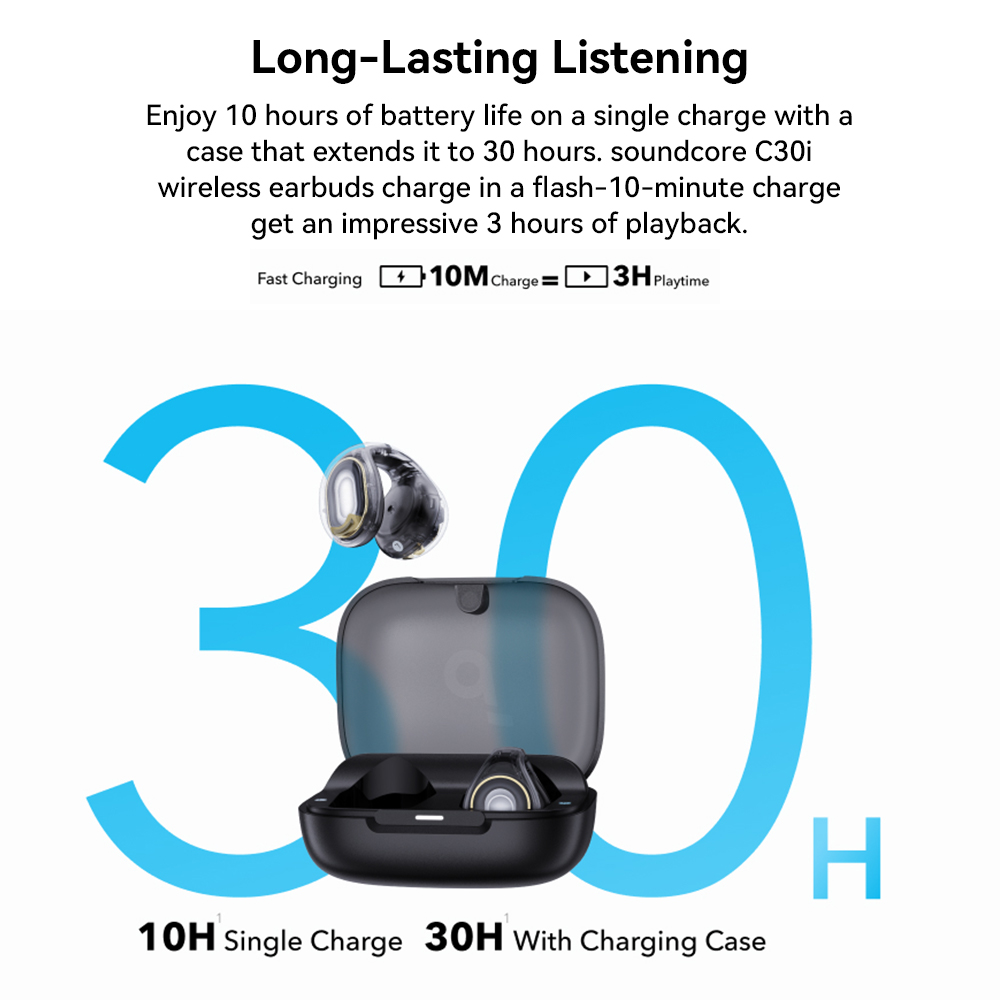Anker Soundcore C30i Open-ear Clip-on Earbuds, Bluetooth 5.3, IPX4 Water-Resistant, Up to 30 Hours Playtime - Black