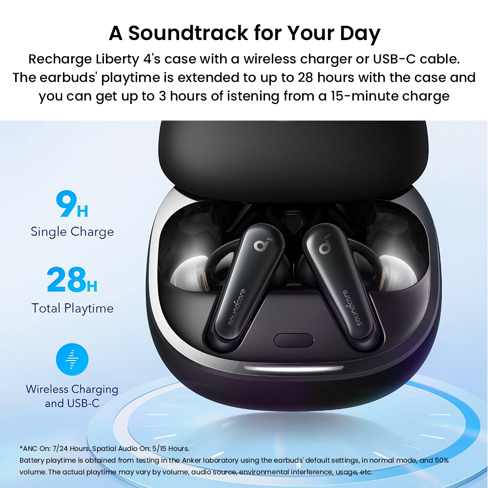 Anker Soundcore Liberty 4 True Wireless ANC Earbuds, Hi-Res Wireless Audio, Spatial Audio with Dual Modes, Heart Rate Sensor - White