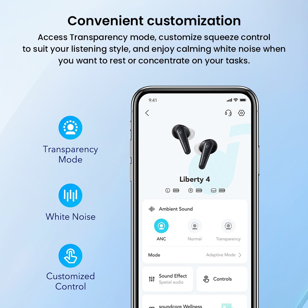Anker Soundcore Liberty 4 True Wireless ANC Earbuds, Hi-Res Wireless Audio, Spatial Audio with Dual Modes, Heart Rate Sensor - White