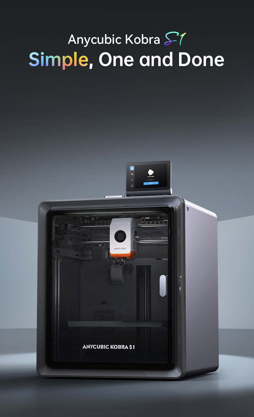 Anycubic Kobra S1 3D Drucker, geschlossene CoreXY-Konstruktion, 600 mm/s ultraschneller Druck, unterstützt Mehrfarbendruck mit ACE Pro, 320 °C Hotend, 44 dB ultraleise, 250*250*250 mm