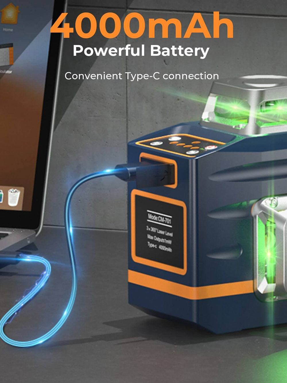 CIGMAN CM-701T 3x360° Laser-Wasserwaage mit 1,5m Stativ, Fernbedienung, Selbstnivellierung, 4000mAh Akku