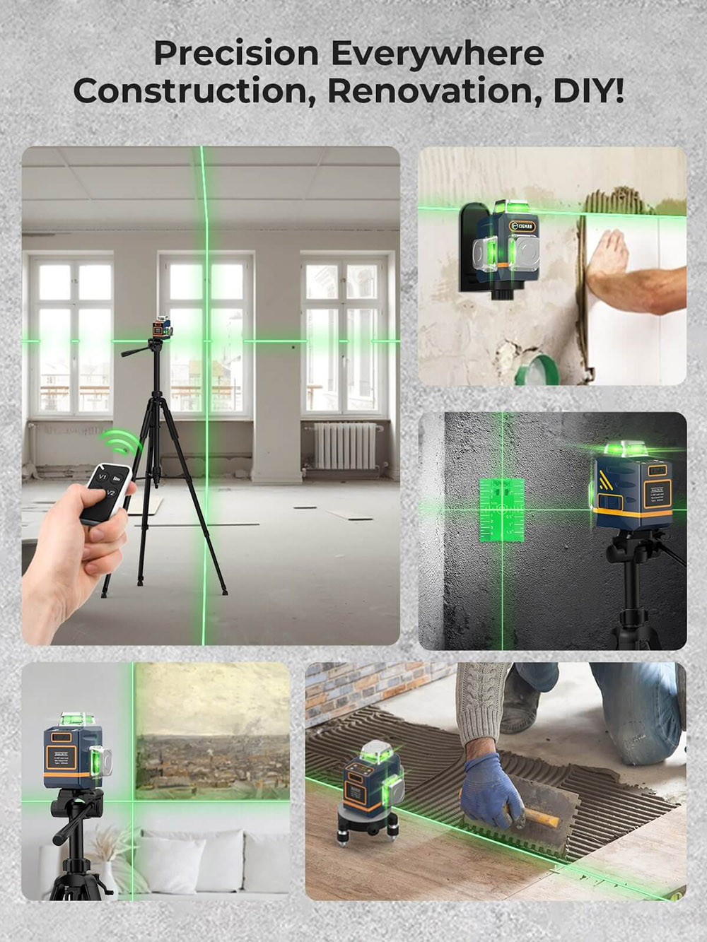 CIGMAN CM-701T 3x360° Laser-Wasserwaage mit 1,5m Stativ, Fernbedienung, Selbstnivellierung, 4000mAh Akku
