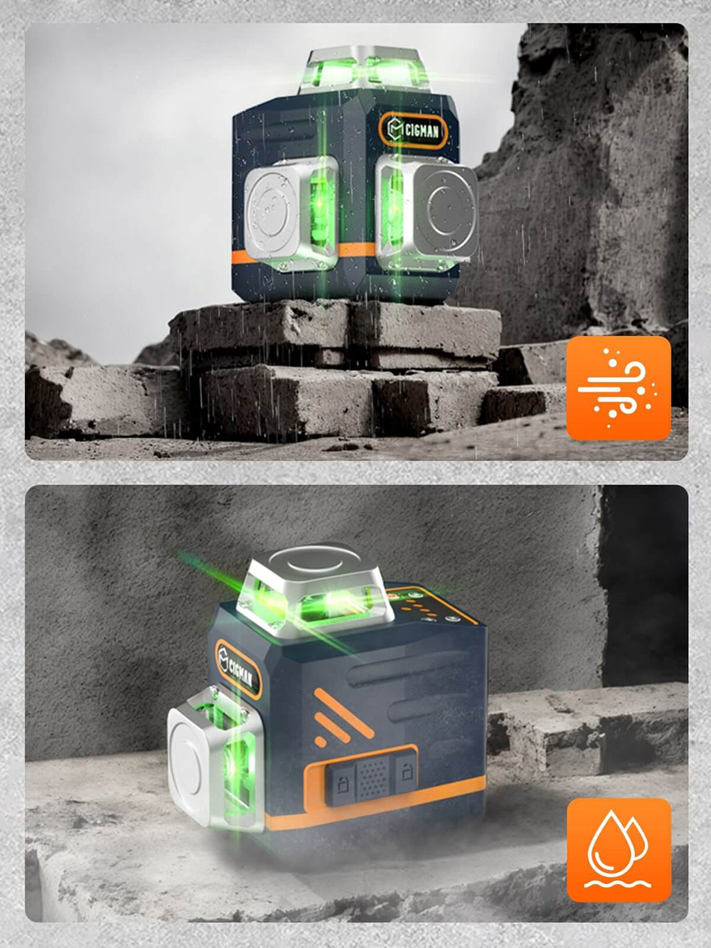 CIGMAN CM-701T 3x360° Laser-Wasserwaage mit 1,5m Stativ, Fernbedienung, Selbstnivellierung, 4000mAh Akku