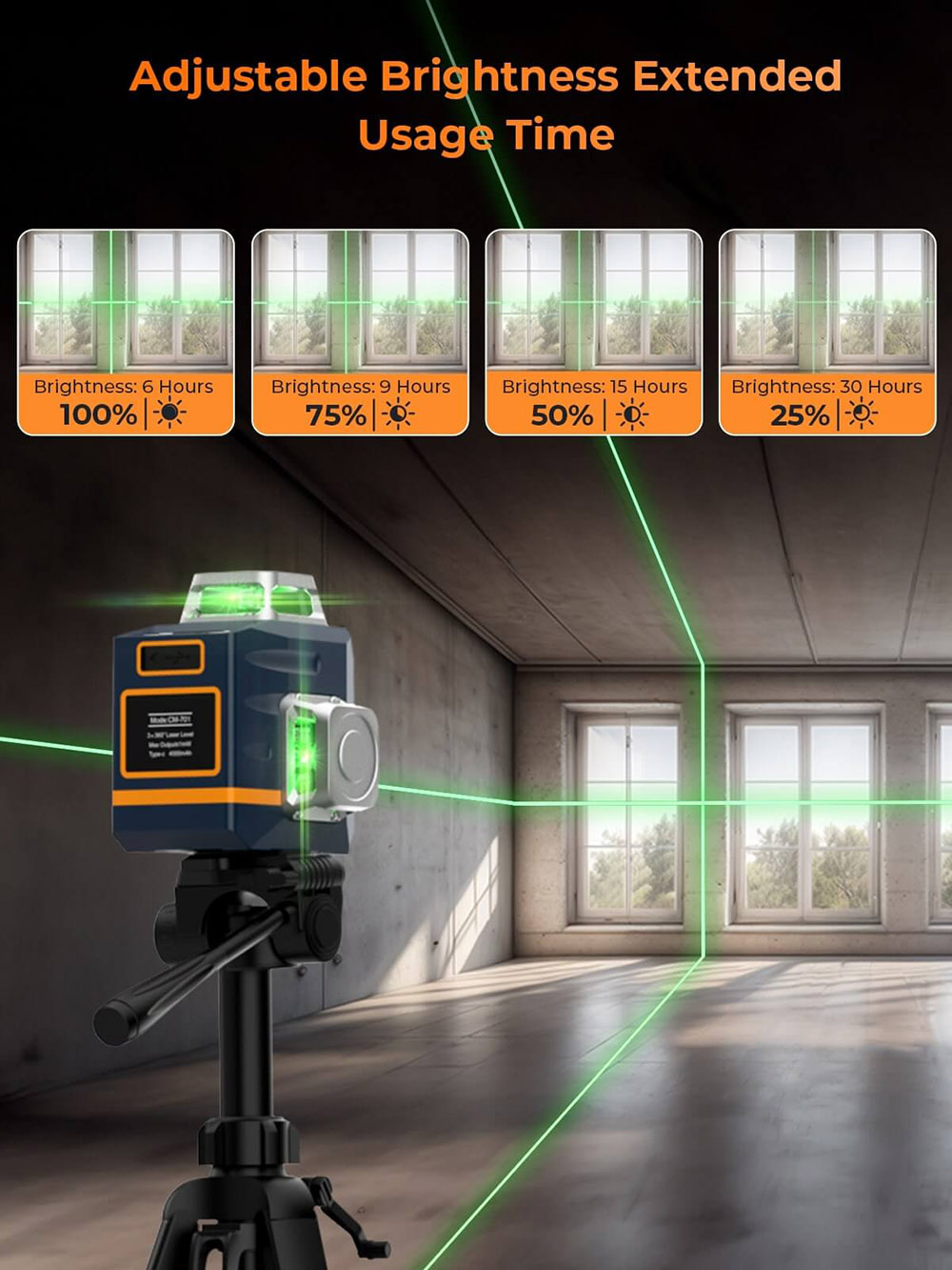 CIGMAN CM-701T 3x360° Laser-Wasserwaage mit 1,5m Stativ, Fernbedienung, Selbstnivellierung, 4000mAh Akku