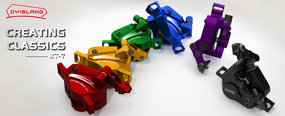 DYISLAND XT-7 Hydraulic Disc Brakes Calipers, Cable Actuated Front & Rear Brake for MTB / Road Bike / Electric Bike - Blue