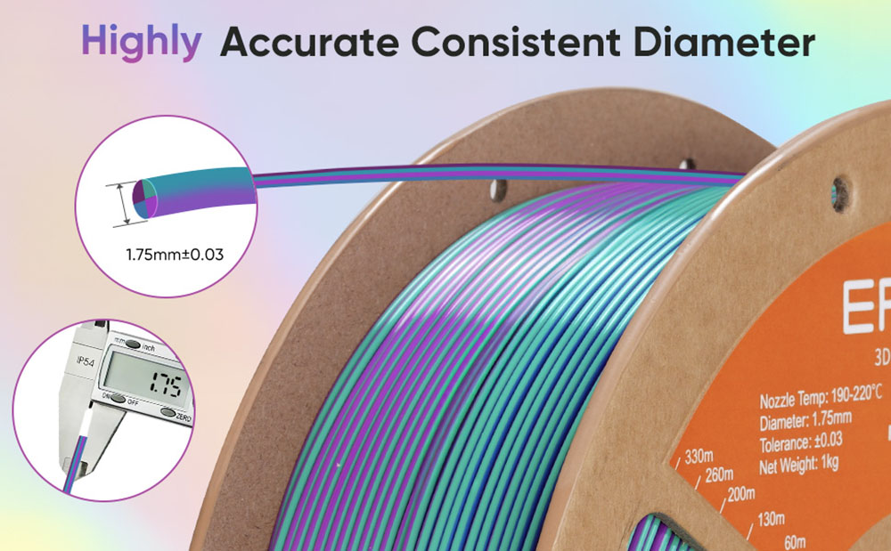 ERYONE High Speed Four-color Silk PLA Filament, 1kg - Aurora Dream(Tea Green & Violet & Electric Pink & Indigo)