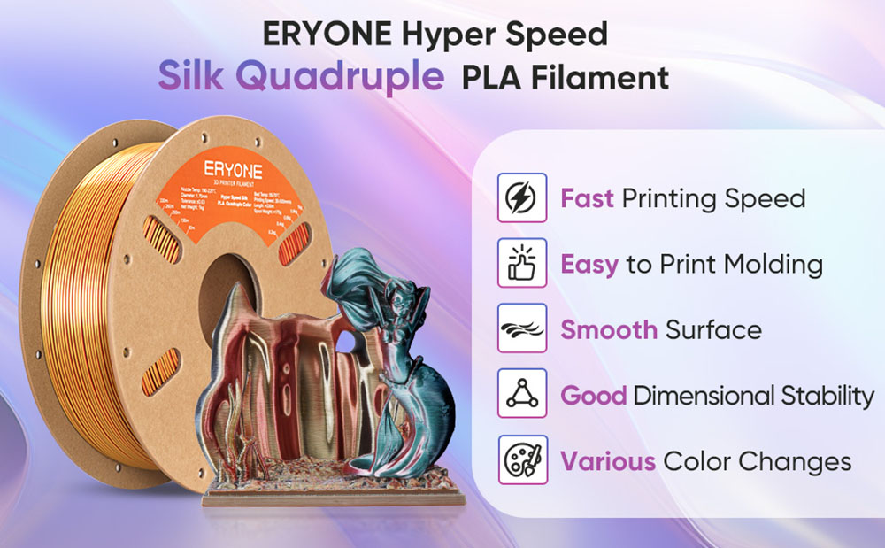 ERYONE High Speed Four-color Silk PLA Filament, 1kg - Gorgeous Harmony (Black & Gold & Red & Green)