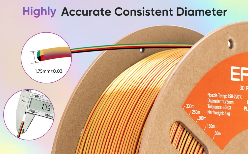 ERYONE High Speed Four-color Silk PLA Filament, 1kg - Gorgeous Harmony (Black & Gold & Red & Green)