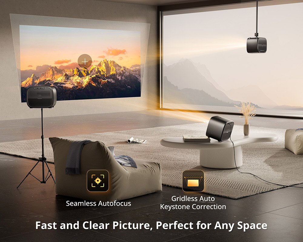 Refurbished ETOE E3 Pro Projector with Android TV, 600 ANSI, Native 1080P, 4K Decoding, Auto Focus & Keystone Correction, Dual-Band WiFi and 20W Audio - EU Plug