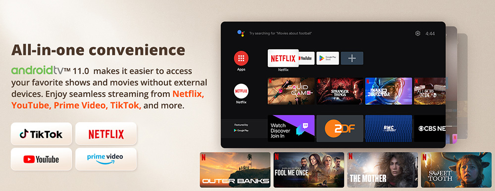 Refurbished ETOE Starfish Projector, Android TV 11.0, Dolby Digital, Touch Night Light, 140° Rotation, 300 ANSI, 4K Decoding, Auto Keystone Correction, Built-in Chromecast, 5W Speaker