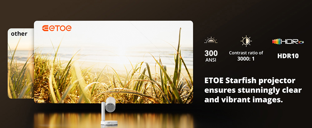 Refurbished ETOE Starfish Projector, Android TV 11.0, Dolby Digital, Touch Night Light, 140° Rotation, 300 ANSI, 4K Decoding, Auto Keystone Correction, Built-in Chromecast, 5W Speaker