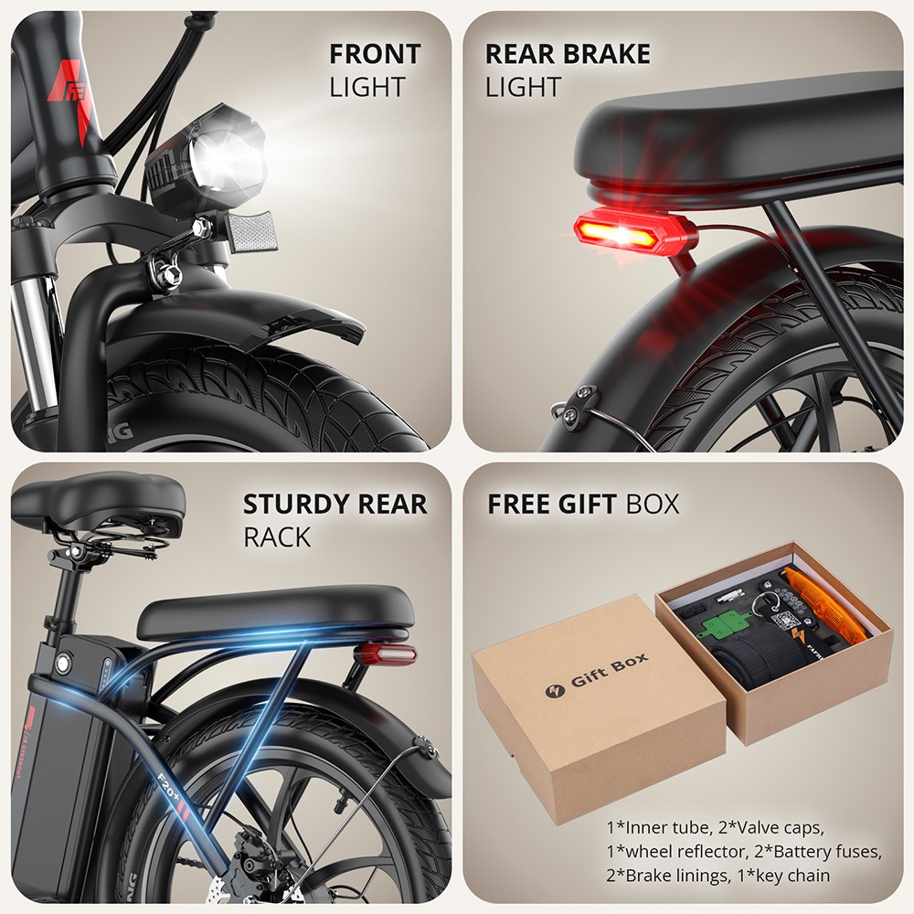 Fafrees F20+ Faltbares Elektrofahrrad, 250-W-Motor, 36-V-20-Ah-Akku, 20 x 3,0-Zoll-Reifen, 25 km/h Höchstgeschwindigkeit, 90 km maximale Reichweite, Scheibenbremsen, Vorderradfederung, Shimano 7-Gang-Schaltung – Schwarz