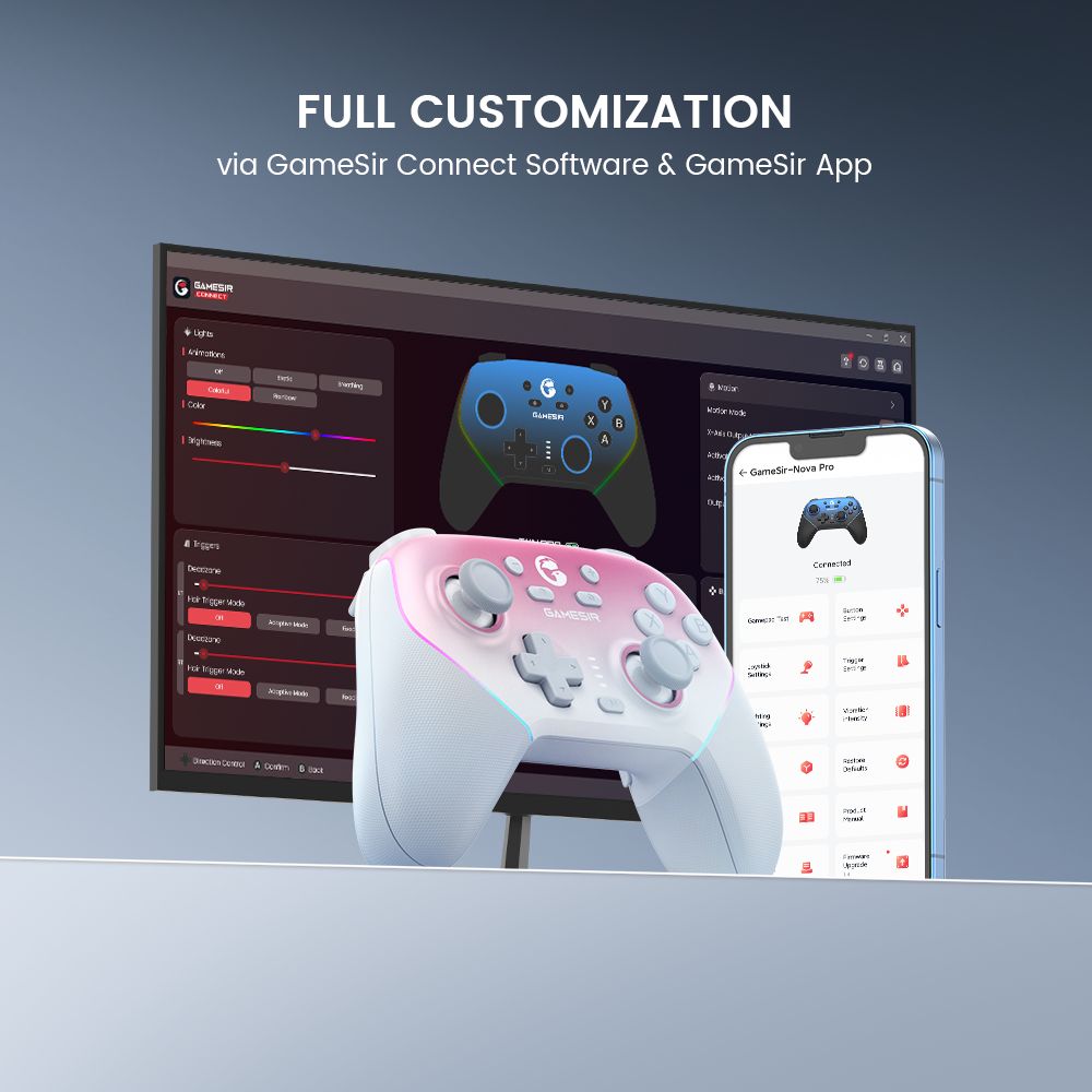 GameSir Super Nova Gaming Controller, Hall Effect Stick & Trigger, Detachable Faceplate, RGB Lighting, Compatible with PC / Android / iOS / Switch - Pink