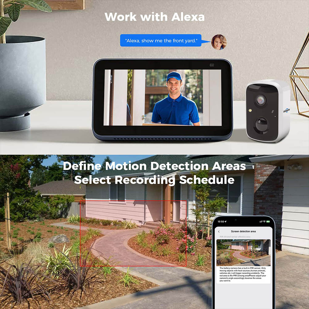 Hiseeu C90 WiFi Security Camera with Solar Panel, 4MP HD Video, Full Color Night Vision, Human Detection, SD/Cloud Storage, IP66 Waterproof, Alexa Compatible