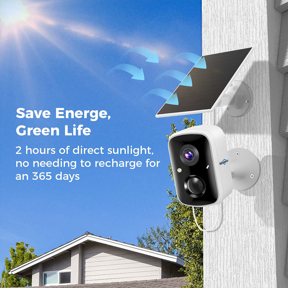 Hiseeu C90 WiFi Security Camera with Solar Panel, 4MP HD Video, Full Color Night Vision, Human Detection, SD/Cloud Storage, IP66 Waterproof, Alexa Compatible