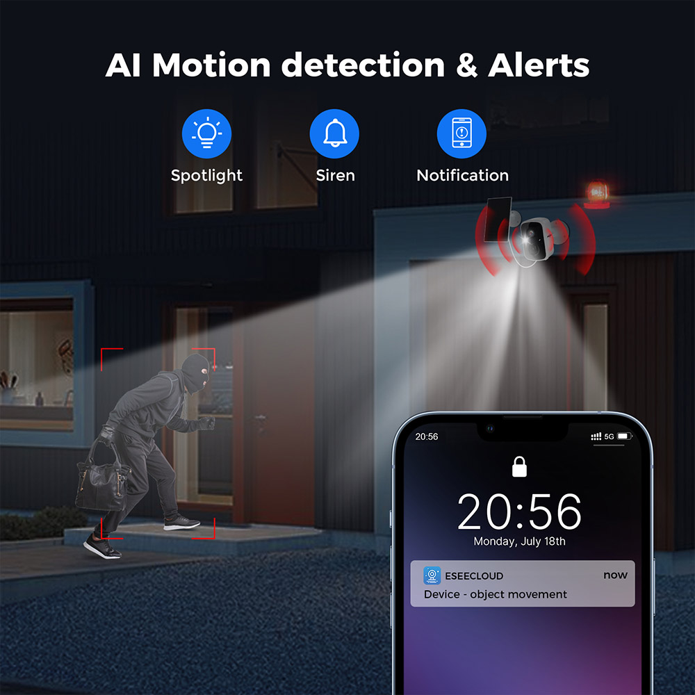 Hiseeu C90 WiFi Security Camera with Solar Panel, 4MP HD Video, Full Color Night Vision, Human Detection, SD/Cloud Storage, IP66 Waterproof, Alexa Compatible