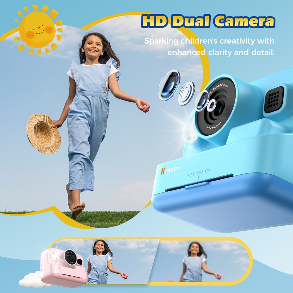 Hunkstar HC200 Instant Print Camera for Kids, with 32GB SD Card, Birthday Gifts for Girls Boys Age 3-12, HD Digital Video Cameras, Portable Toy, Pink