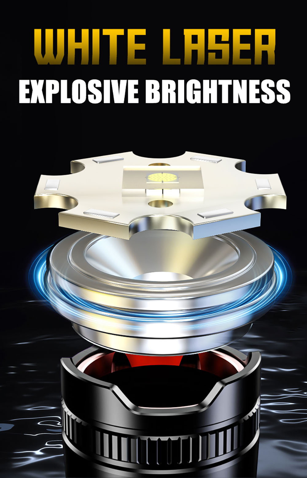 M156 1000 Lumen Rechargeable LED Flashlight, White Laser, IPX4 Waterproof, Zoomable Focus, 2700mAh 18650 Lithium Battery, Type-C Charging, LCD Power Display for Outdoor, Camping, Hiking, Emergency