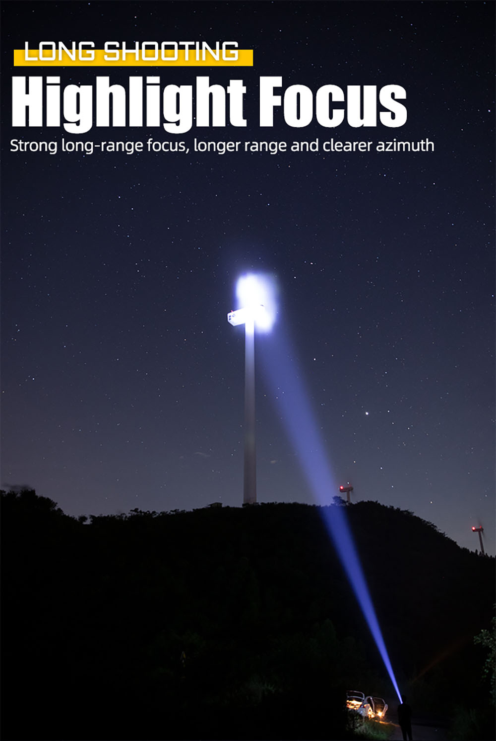 M156 1000 Lumen Rechargeable LED Flashlight, White Laser, IPX4 Waterproof, Zoomable Focus, 2700mAh 18650 Lithium Battery, Type-C Charging, LCD Power Display for Outdoor, Camping, Hiking, Emergency