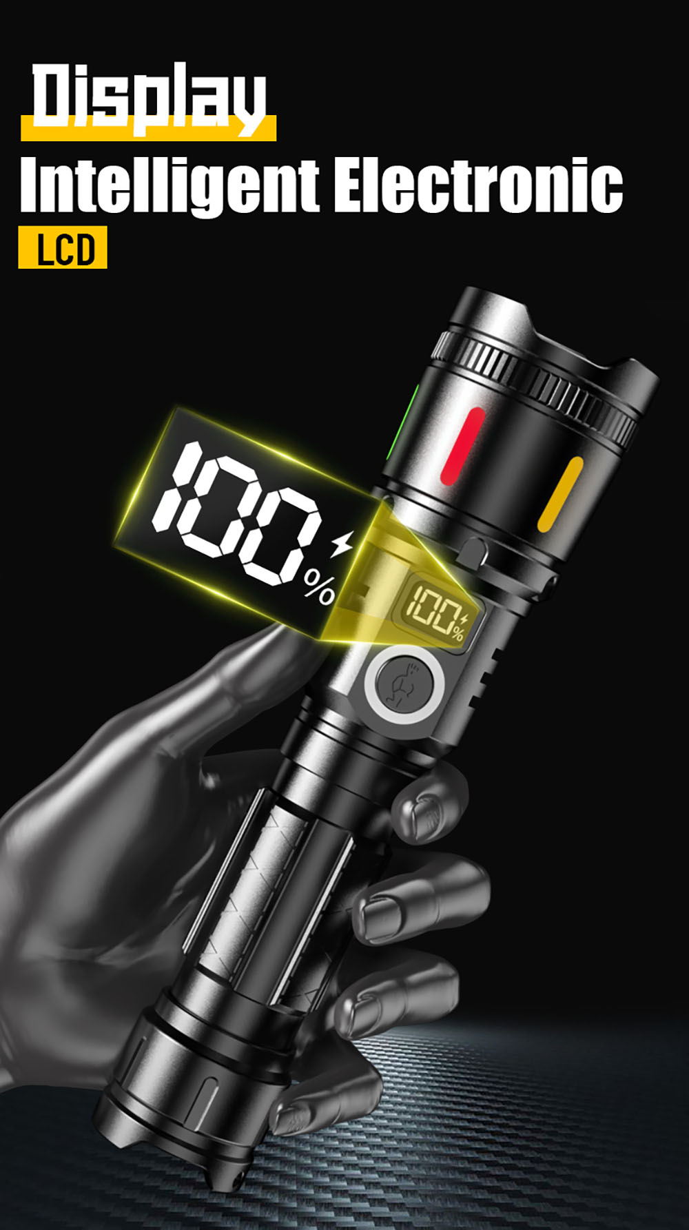 M156 1000 Lumen Rechargeable LED Flashlight, White Laser, IPX4 Waterproof, Zoomable Focus, 2700mAh 18650 Lithium Battery, Type-C Charging, LCD Power Display for Outdoor, Camping, Hiking, Emergency