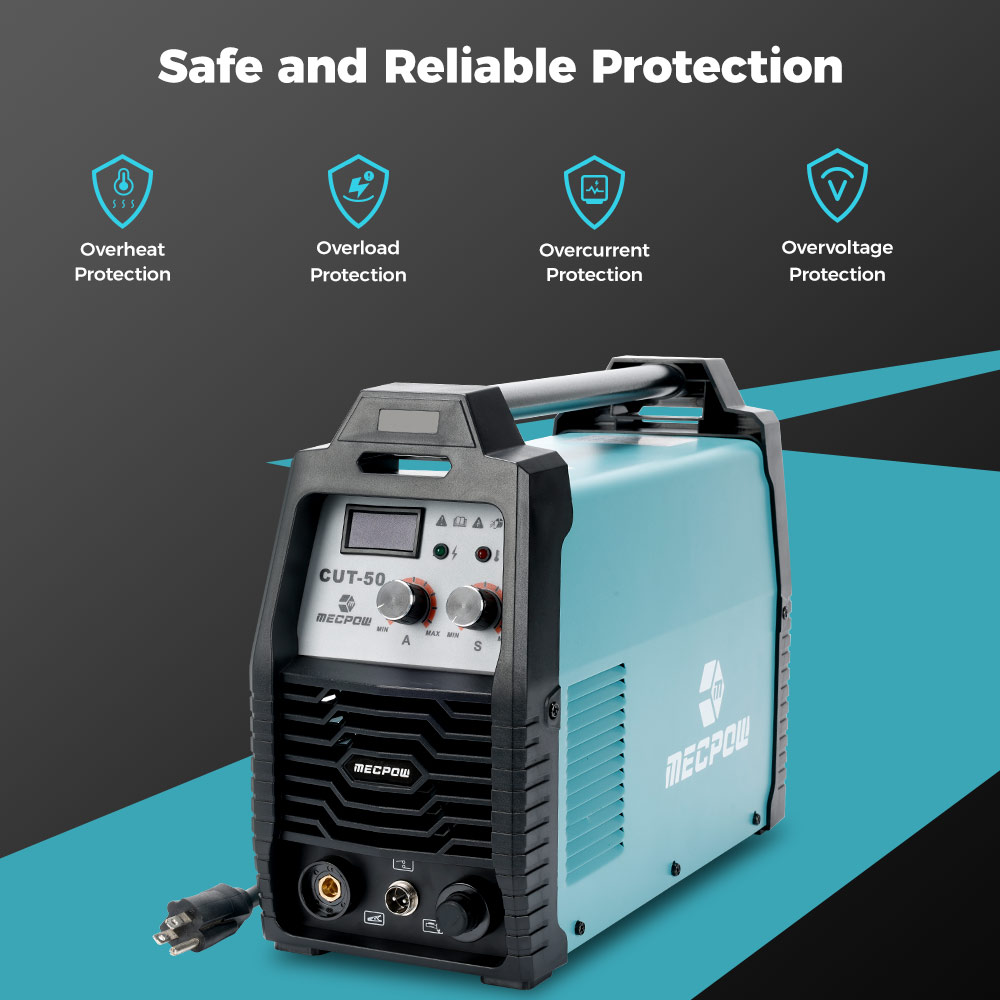Mecpow CUT-50 plazmavágó, IGBT inverteres technológia, kettős feszültség 110V/220V, kontaktív indítás, intelligens ventilátor, 5-15 mm-es anyagok vágására