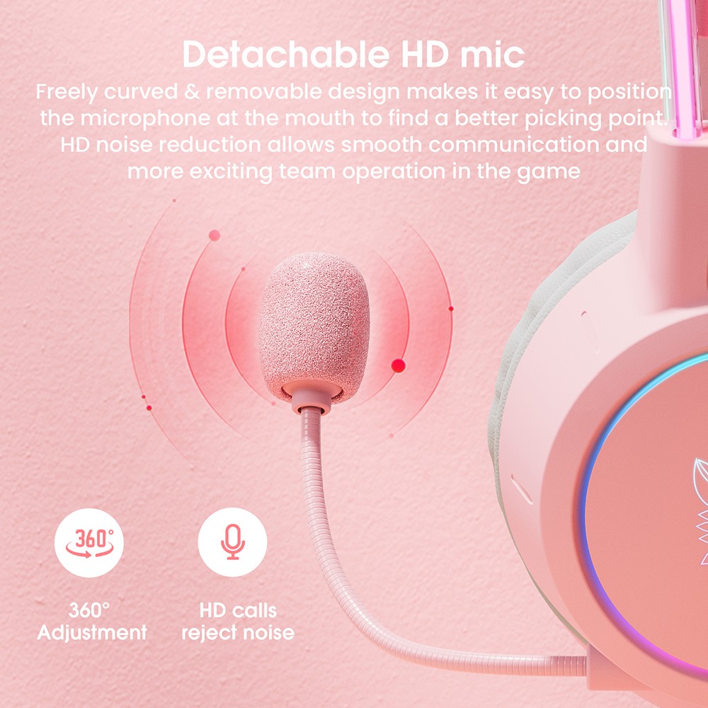 ONIKUMA X15 Pro Wired Gaming Headphones - Pink Cat Ear