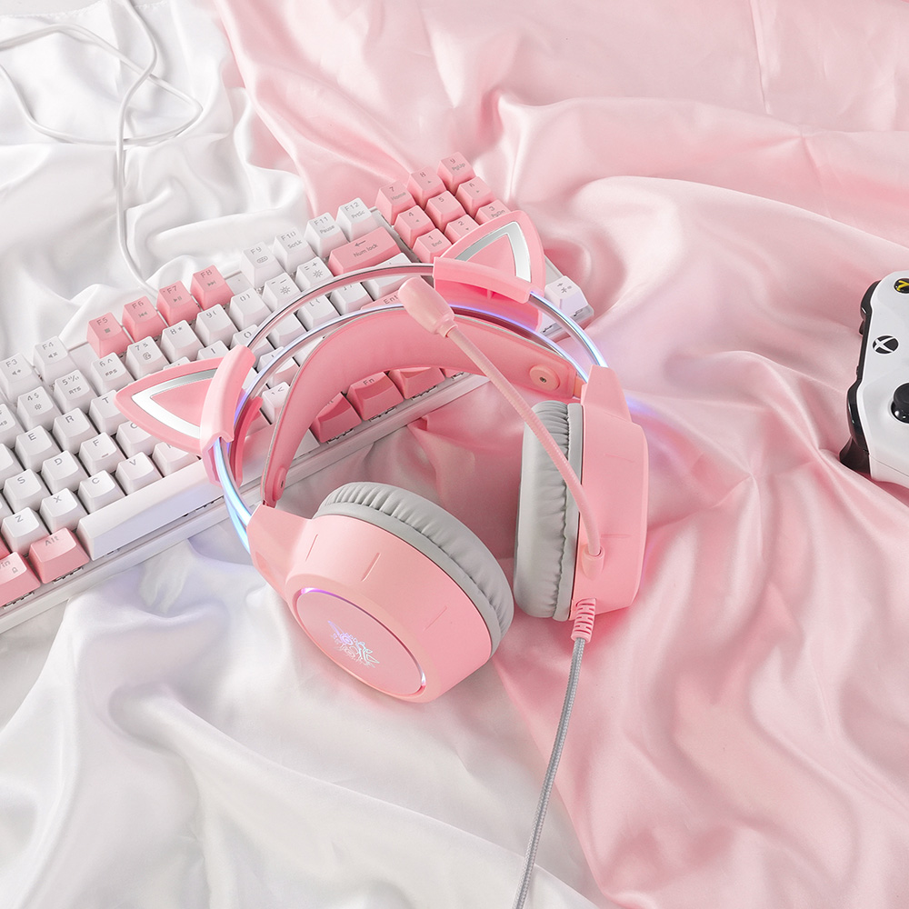 ONIKUMA X15 Pro Wired Gaming Headphones - Pink Cat Ear