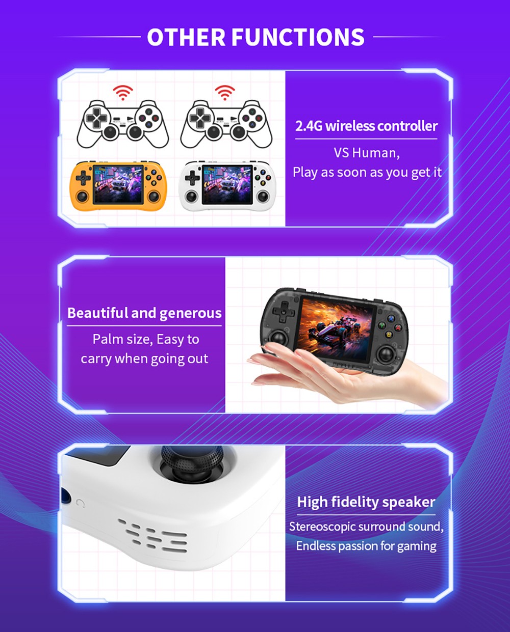 Powkiddy X35H Handheld Game Console, 3.5 inch IPS Screen, 16GB+128GB TF Card, Open Source Linux System, 6 Hours Playtime, HDMI Output - Black