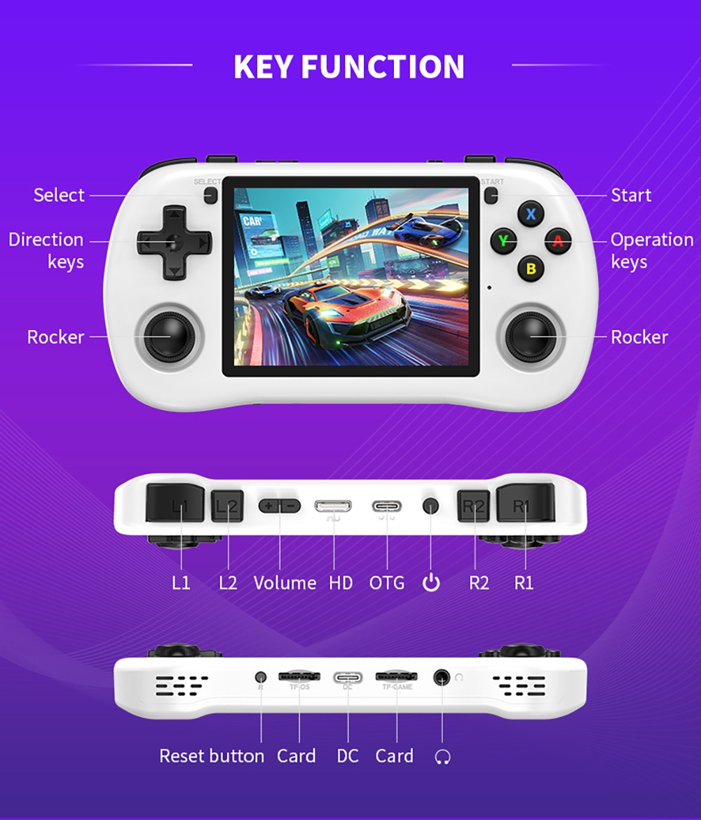 Powkiddy X35H Handheld Game Console, 3.5 inch IPS Screen, 16GB+128GB TF Card, Open Source Linux System, 6 Hours Playtime, HDMI Output - Black
