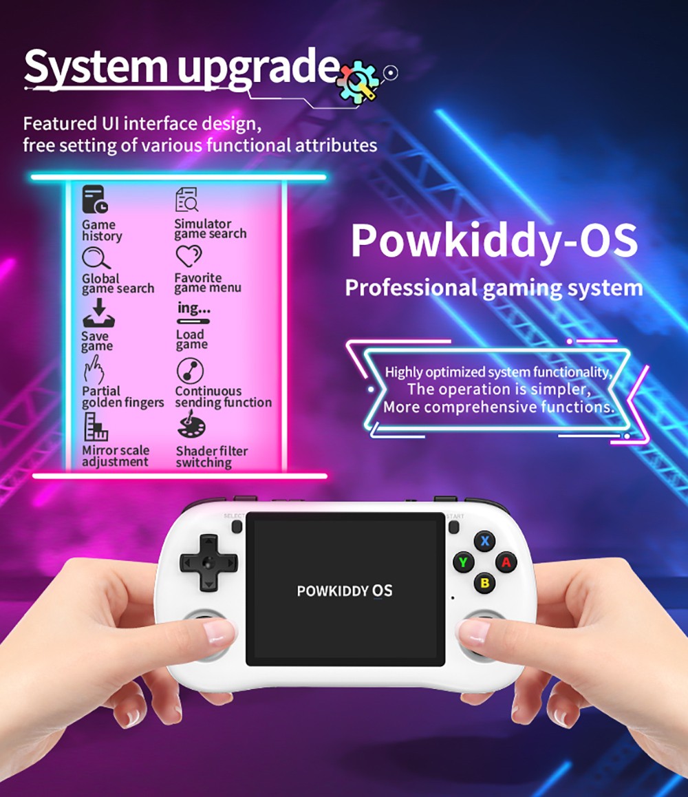 Powkiddy X35H Handheld Game Console, 3.5 inch IPS Screen, 16GB+128GB TF Card, Open Source Linux System, 6 Hours Playtime, HDMI Output - Black