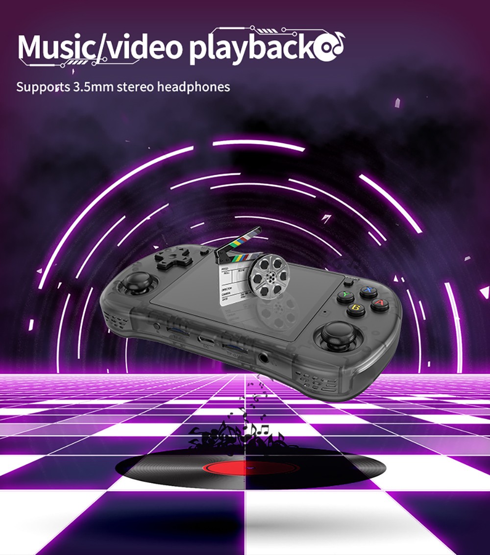 Powkiddy X35H Handheld Game Console, 3.5 inch IPS Screen, 16GB+128GB TF Card, Open Source Linux System, 6 Hours Playtime, HDMI Output - Black