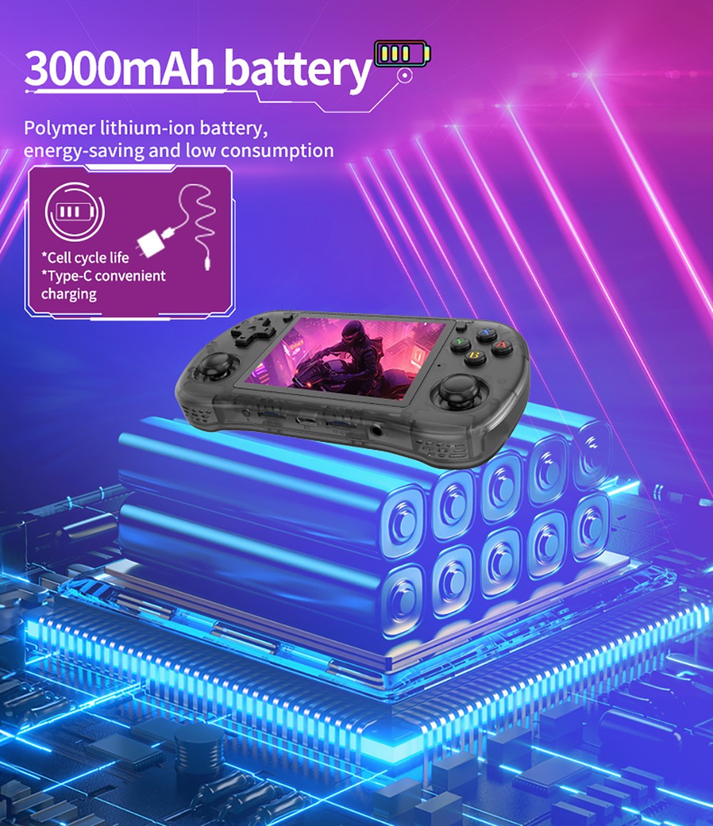 Powkiddy X35H Handheld Game Console, 3.5 inch IPS Screen, 16GB+128GB TF Card, Open Source Linux System, 6 Hours Playtime, HDMI Output - Blue