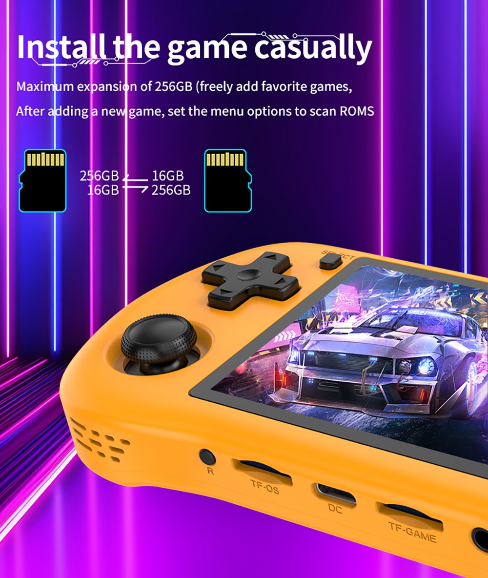 Powkiddy X35H Handheld Game Console, 3.5 inch IPS Screen, 16GB+64GB TF Card, Open Source Linux System, 6 Hours Playtime, HDMI Output - Black