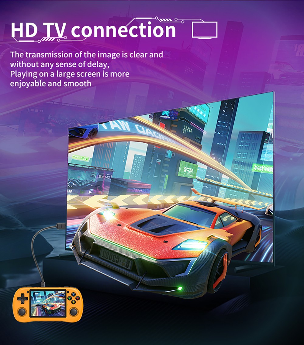 Powkiddy X35H Handheld Game Console, 3.5 inch IPS Screen, 16GB+64GB TF Card, Open Source Linux System, 6 Hours Playtime, HDMI Output - Orange