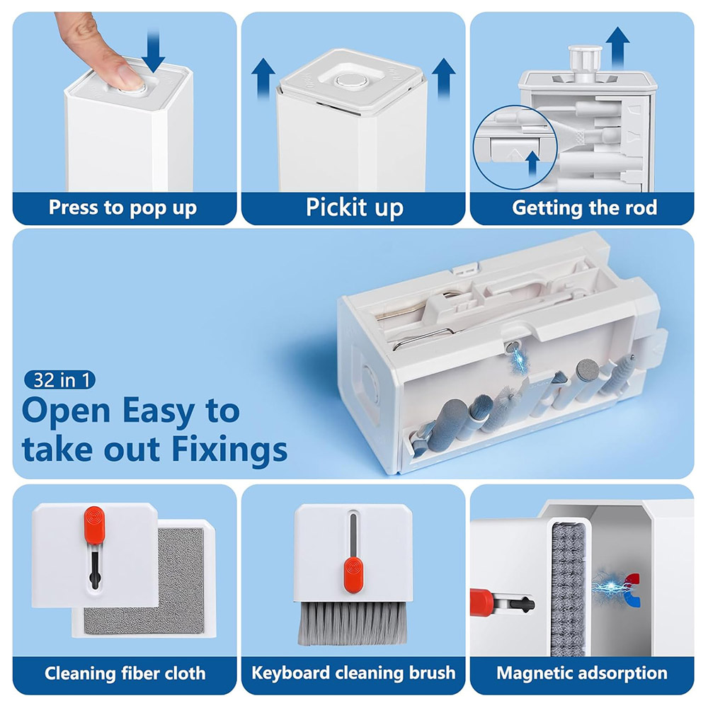 Q32 32 in 1 Multi-Purpose Keyboard Cleaning Kit for Electronics including Headphones, Mobile Phones, Computer, Monitor, Lens and etc.