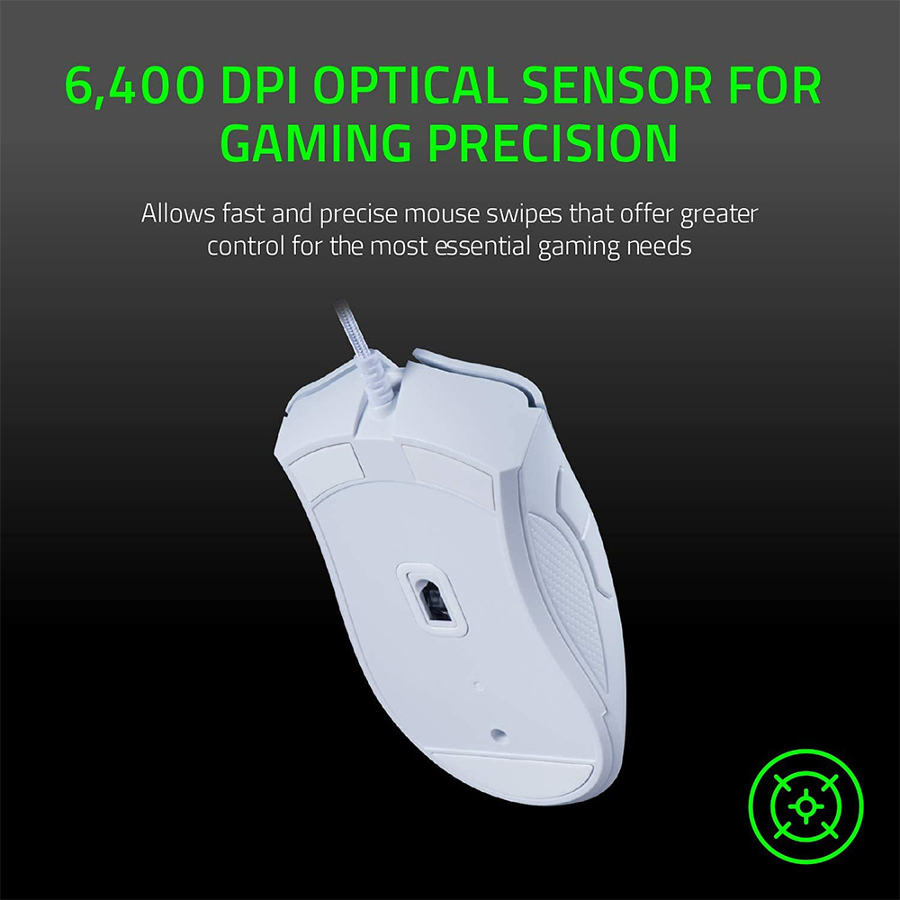 Razer DeathAdder Essential Gaming Mouse, 6400 DPI Optical Sensor, 5 Programmable Buttons, Mechanical Switches, Rubber Side Grips - White