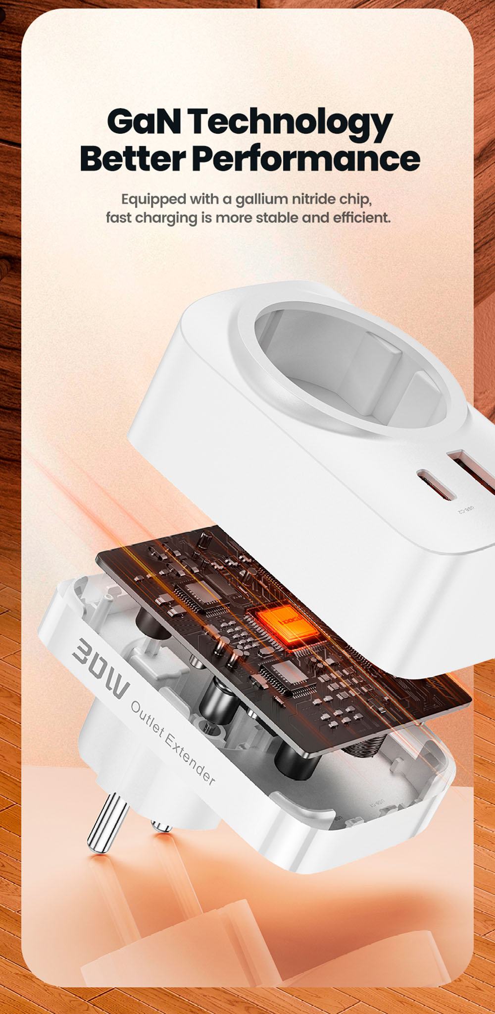 Toocki TCT30-X0Z8 PD30W Outlet Extender, Triple Port Fast Charging, 3680W AC Outlet, GaN Technology, White