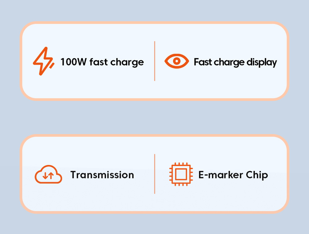 Toocki TXCTT1-XY01 PD 100W Fast Charging Cable, 5A, Smart Digital Display, E-Marker Chip, 480Mbps Data Transfer, Braided Nylon, Blue - 2m