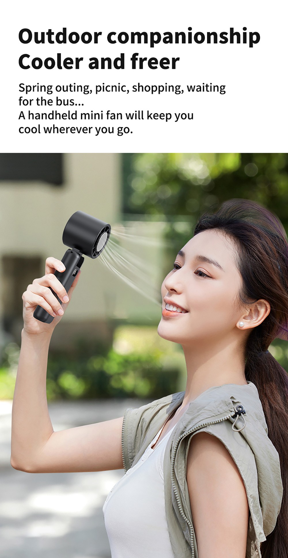 WT21 Portable Handheld Fan, Cooling, 3600mAh Battery, High-speed Motor, 180° Foldable, LED Digital Display, 100-level Speed Adjustment, Black