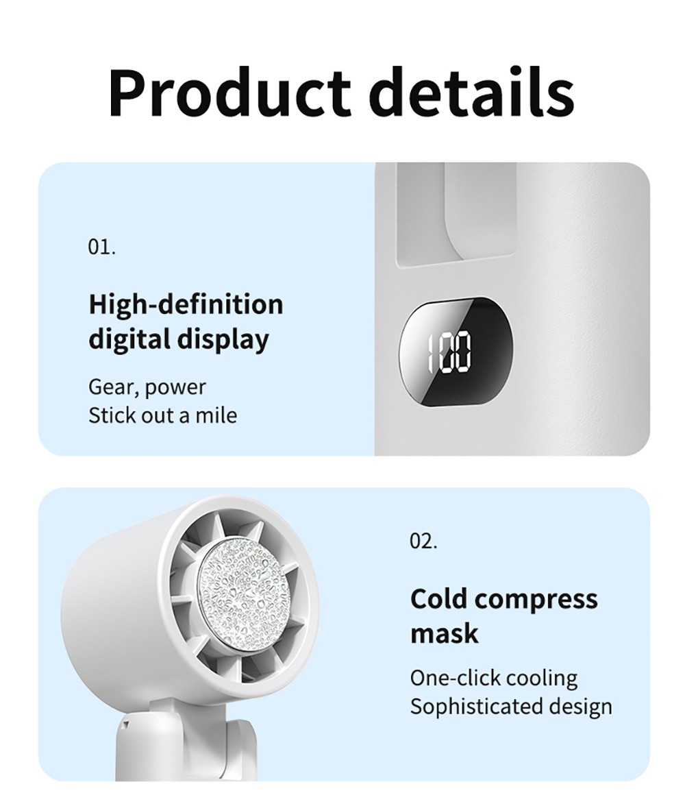 WT21 Portable Handheld Fan, Cooling, 3600mAh Battery, High-speed Motor, 180° Foldable, LED Digital Display, 100-level Speed Adjustment, Black