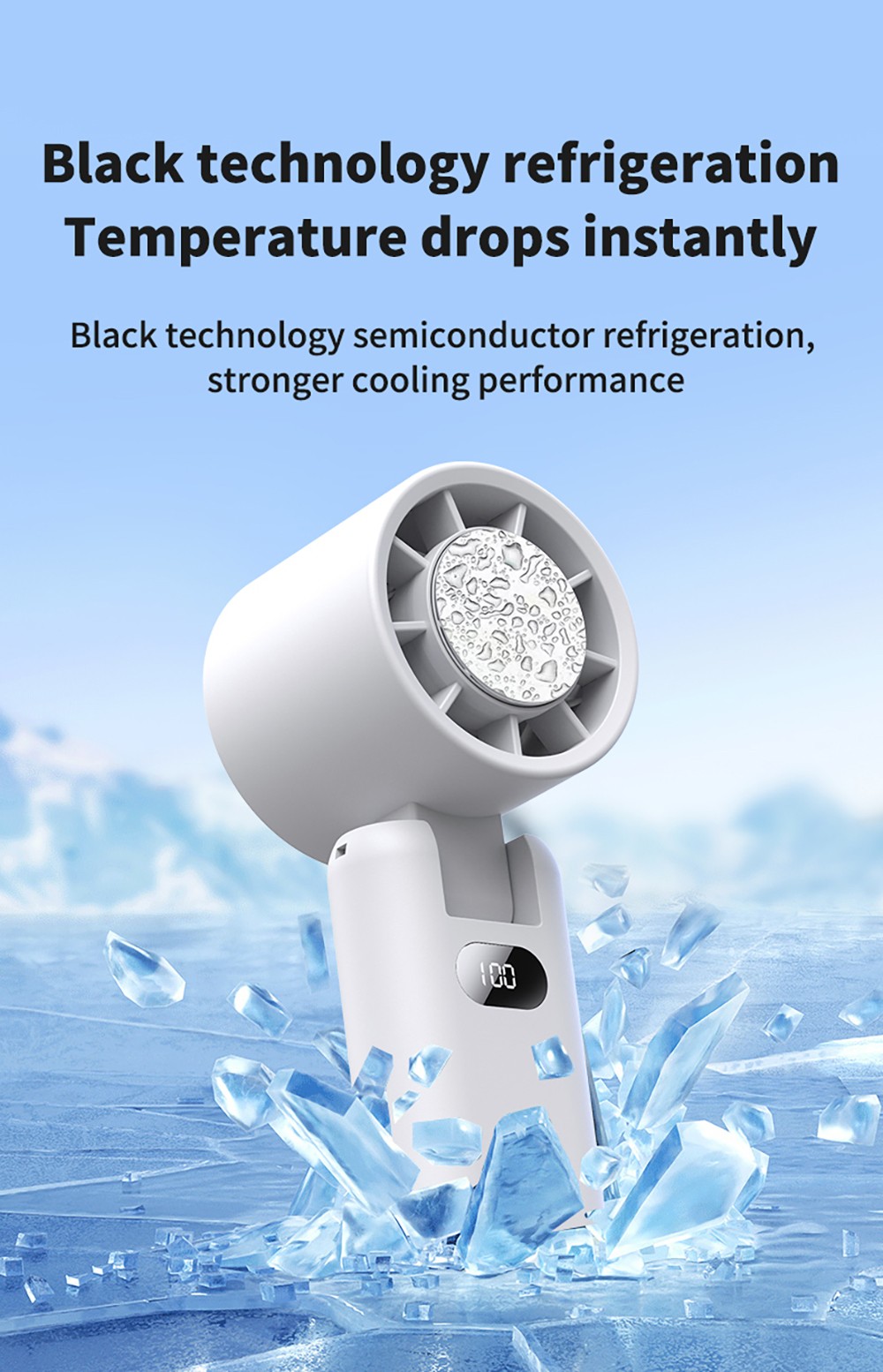 WT21 Portable Handheld Fan, Cooling, 3600mAh Battery, High-speed Motor, 180° Foldable, LED Digital Display, 100-level Speed Adjustment, Black