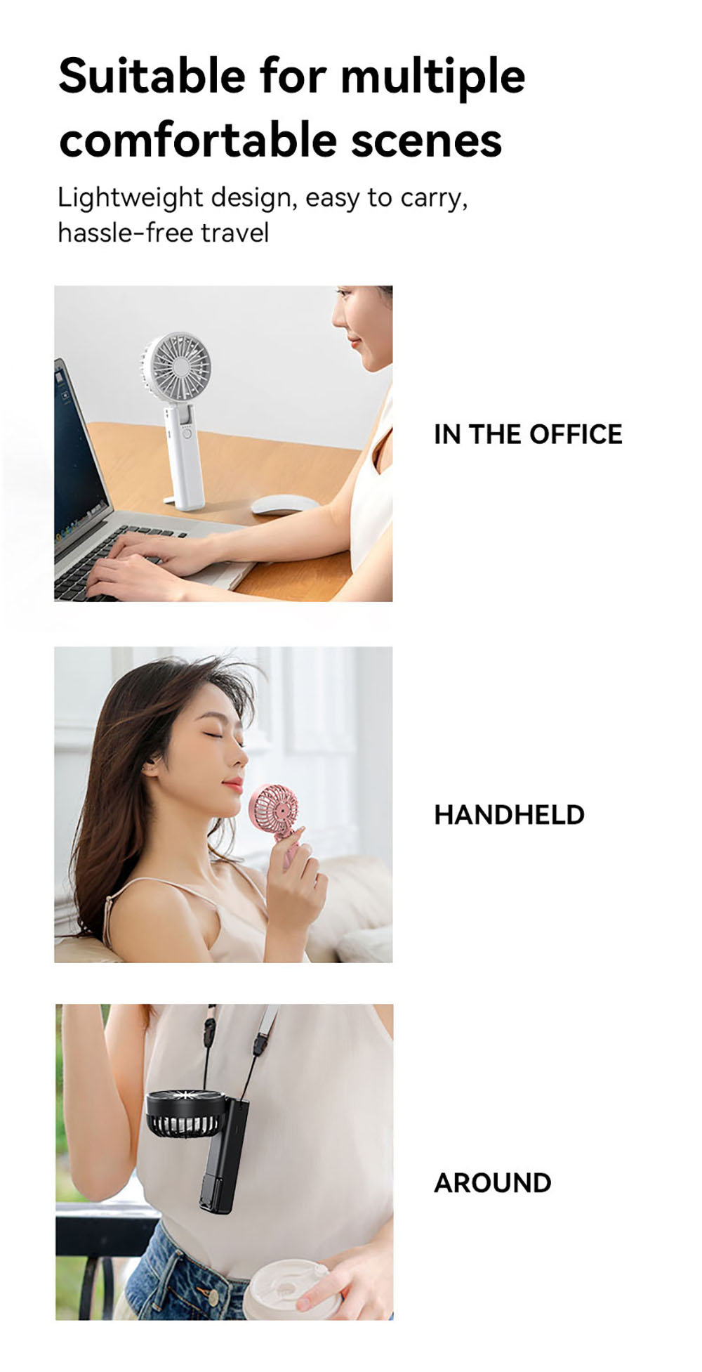 YL09 Portable Rechargeable Handheld Fan, 2000mAh Battery, 180° Foldable, Dual Blades, 4-Speed Adjustment, Black