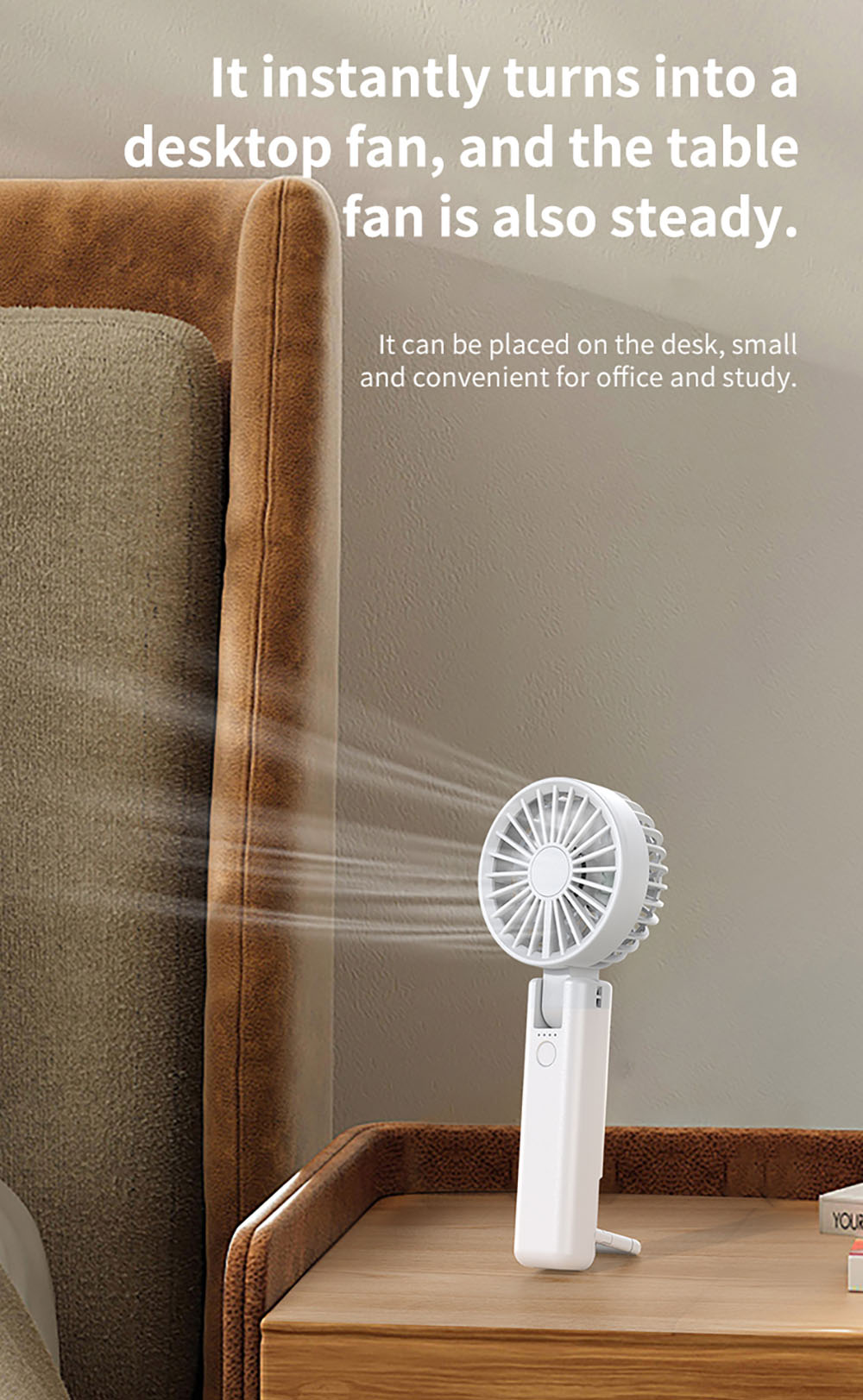 YL09 Portable Rechargeable Handheld Fan, 2000mAh Battery, 180° Foldable, Dual Blades, 4-Speed Adjustment, Black